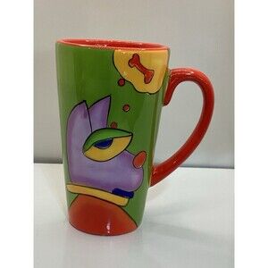 Sonya Paz Hand Painted Ceramic Coffee Mug Colorful Pop Art Dog Tall Cup